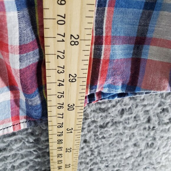 Flag & Anthem Shirt Mens XXL Red & Blue Plaid Short Sleeve Button Up Classic Fit - Picture 6 of 10